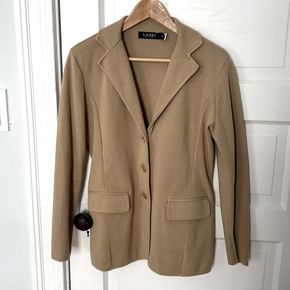 LAUREN Ralph Lauren Sweater Knit Blazer - Tan Size Medium
